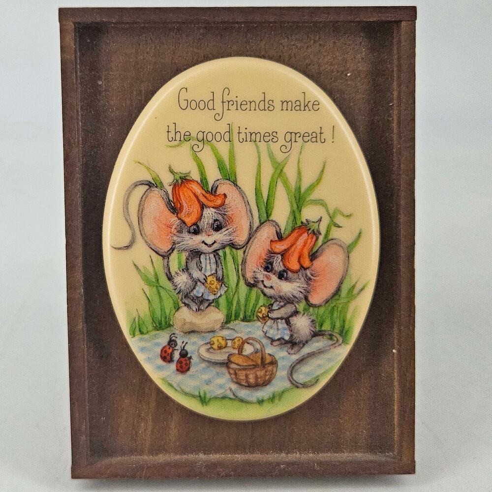 Vintage framed mouse Good friends make the good times miniature